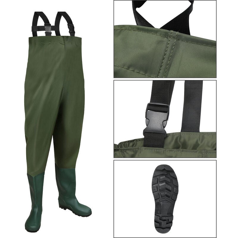 Pantalon d'échassier Pantalon de pêcheur 42/43 Pantalon d'étang avec bottes pvc caoutchouc,Taille Ajustable, Waders - Einfeben