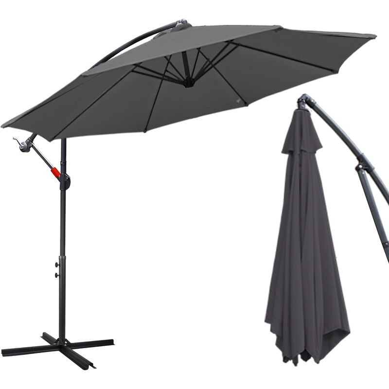 Parasol 300 cm - parasol jardin, parasol de balcon Gris - Gris - Einfeben