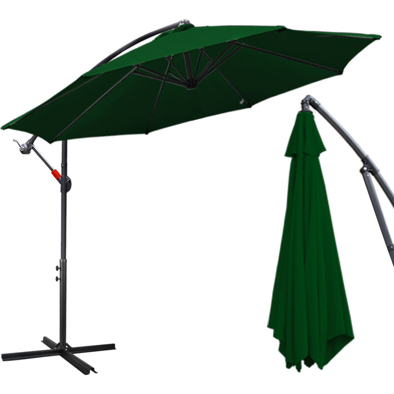 Parasol en aluminium Parasol de jardin pivotant à 360° Parapluies avec manivelle Parasol de balcon UV30+ (Ø300 cm, vert)