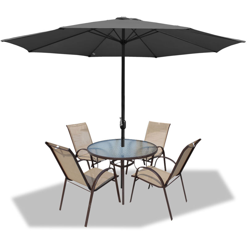 Parasol Ø350CM - Hauteur et Angle Réglables - Système de Manivelle, Gris, Parasol de plage