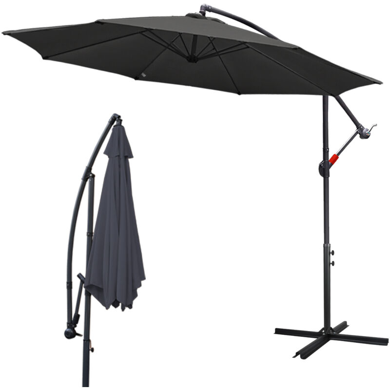Parasol - parasol jardin, parasol deporté, parasol de balcon avec éclairage LED,Gris,3.5M - Einfeben
