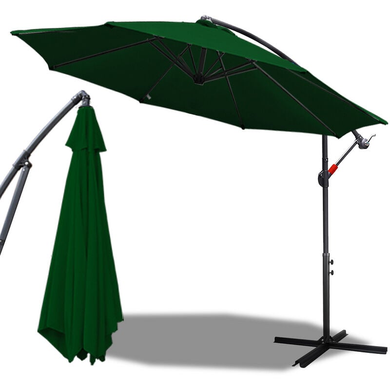 Parasol vert Ø300cm feu tricolore parasol jardin parasol marché parasol manivelle balcon aluminium inclinable - vert - Einfeben