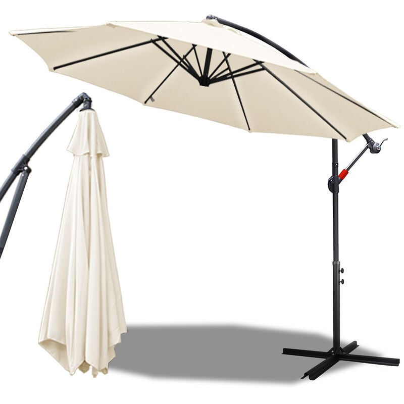 Einfeben - Parasol beige Ø300cm feu tricolore parasol jardin parasol marché parasol manivelle balcon aluminium inclinable - beige