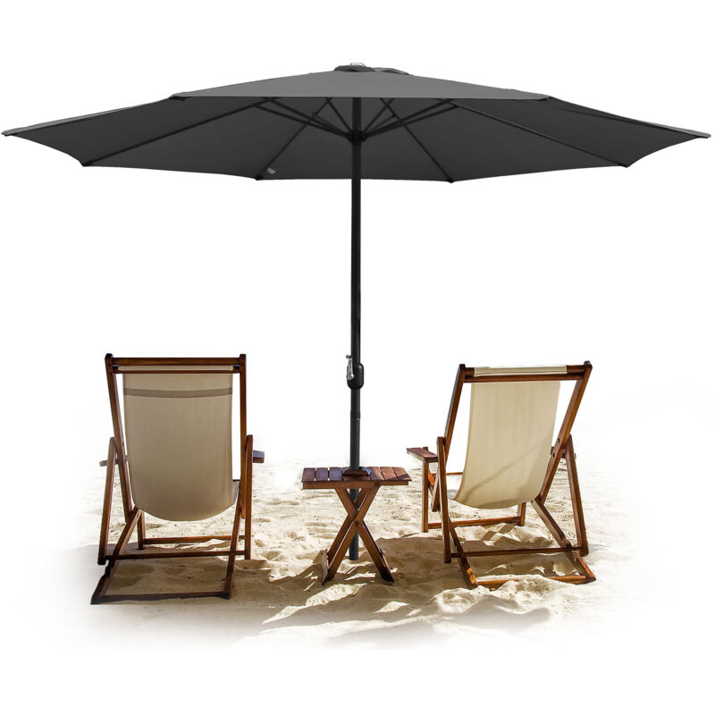 Parasol droit d'Extérieur 3.5m - mât central en aluminium orientable et manivelle d'ouverture, Gris