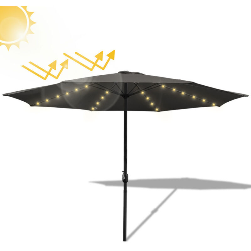Parasol de jardin rond,protection uv jusqu'à UV30+,acve support et LED,350cm,Gris - Einfeben
