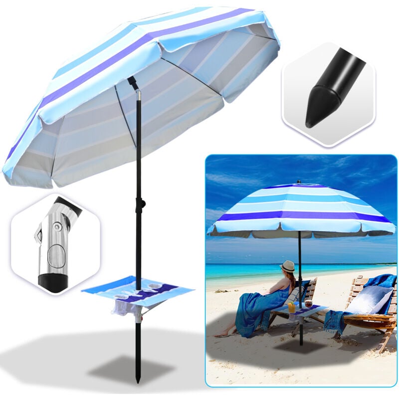 Parasol de plage Parasol droit rond 2.1m - mât central en orientable et Pliable, Bleu, Parasol déporté, Parasol balcon - Einfeben