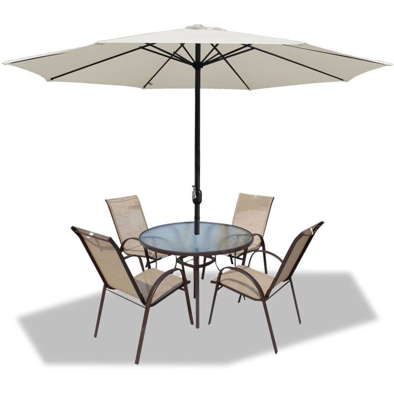 Parasol de Jardin 350 cm, UV30+, Parasol d'Extérieur, Parasol de Terrasse, Manivelle, Beige, Parapluie hawaïen