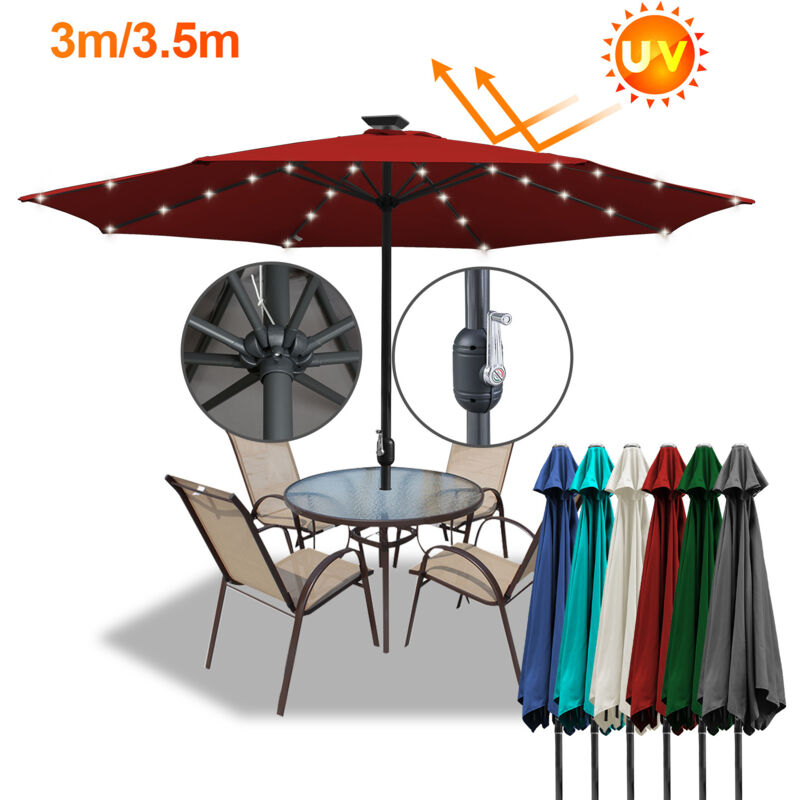 Parasol Déporté et Inclinable de Jardin Dia 350 cm avec 48 led Solaire Strucutre en Métal Robuste Rouge Anti-UV - Einfeben
