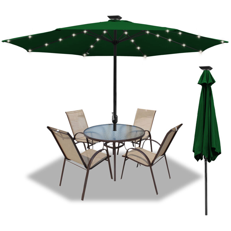 Parasol Déporté et Inclinable de Jardin Dia 350 cm avec 48 led Solaire Strucutre en Métal Robuste Vert Anti-UV - Einfeben