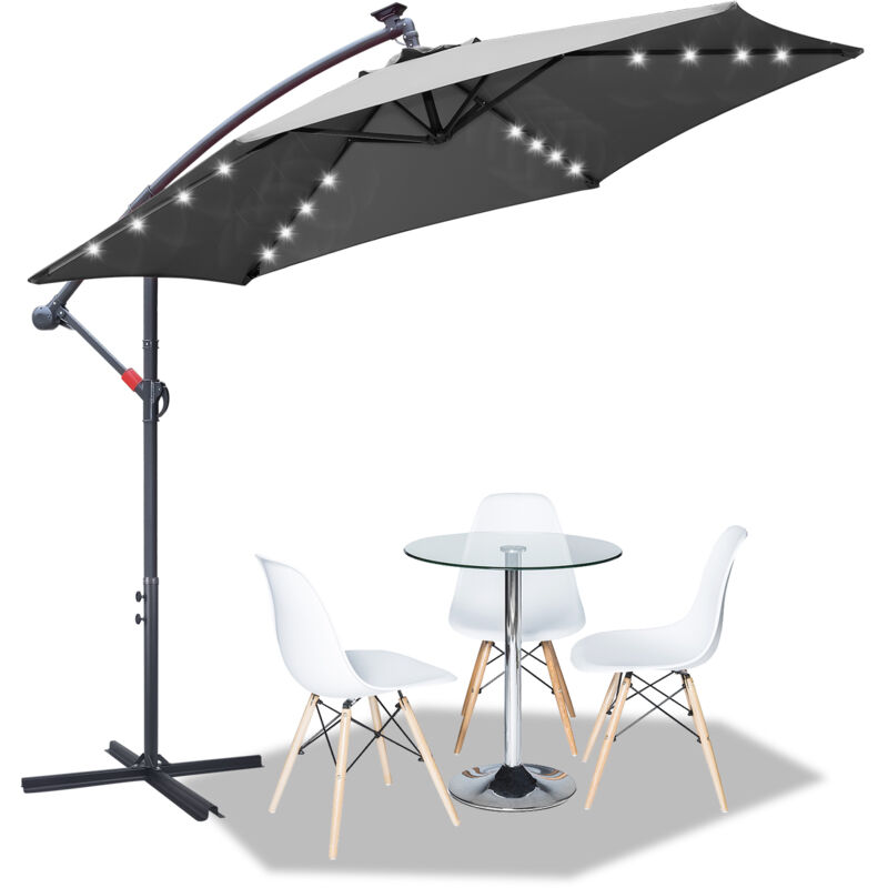 Parasol avec led, 350 x 350 cm, upf 30+, rotation 360°, fonction d'inclinaison, hydrofuge, gris