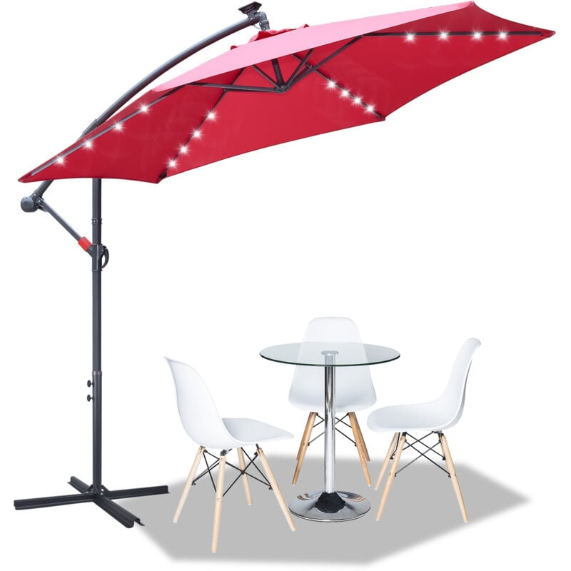 Parasol en aluminium avec led 350cm avec manivelle protection uv 30+ parasol de jardin réglable en hauteur (rouge)
