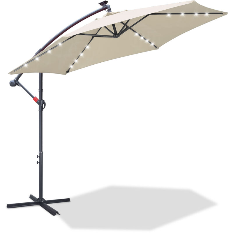 Parasol avec led, parasol de jardin avec 6 baleines, parasol de marché inclinable, parasol de terrasse pour le jardin 300cm Beige