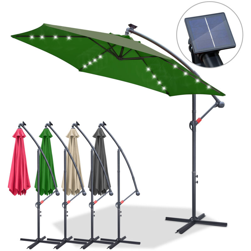 EINFEBEN Parasol Deporté Lumineux Ø300CM - 24 LED & Base en Croix - Hauteur et Angle Réglables - Système de Manivelle, Vert