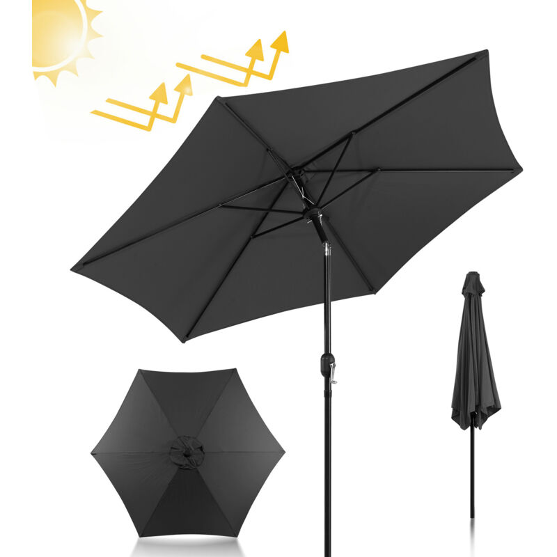 Parasol Droit jardin avec protection uv et fonction inclinable Ø270cm Gris - Einfeben