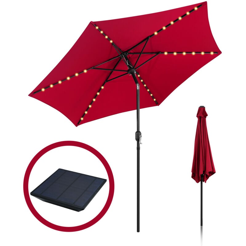 Parasol Droit led solaire jardin avec protection uv et fonction inclinable Ø270cm Rouge - Einfeben