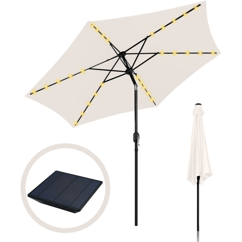 EINFEBEN Parasol Droit LED solaire jardin avec protection UV et fonction inclinable Ø270cm Beige