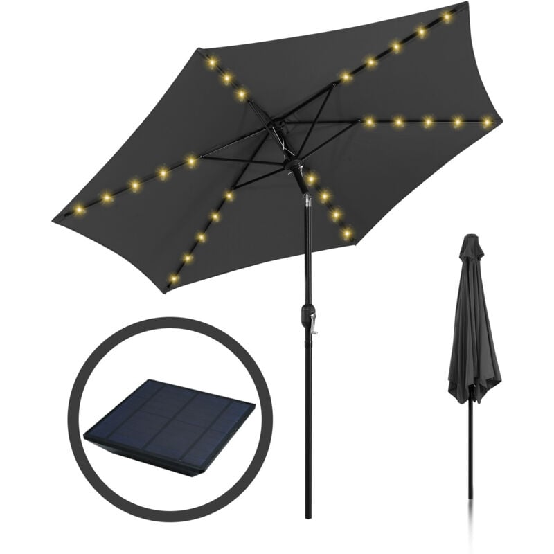 EINFEBEN Parasol Droit LED solaire jardin avec protection UV et fonction inclinable Ø270cm Gris