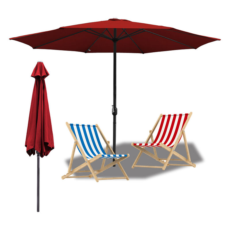 Parasol de Jardin 350 cm, UV30+, Parasol d'Extérieur, Parasol de Terrasse, Manivelle, Rouge, Parapluie hawaïen - rouge