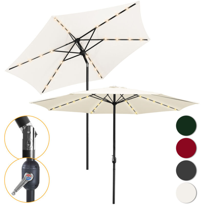 Parasol Inclinable de hawaïen 2,7M--Protection Solaire upf 30+ pour Plage de sable/Jardin/Terrasse/Plage, Beige, vec 36 led Solaire
