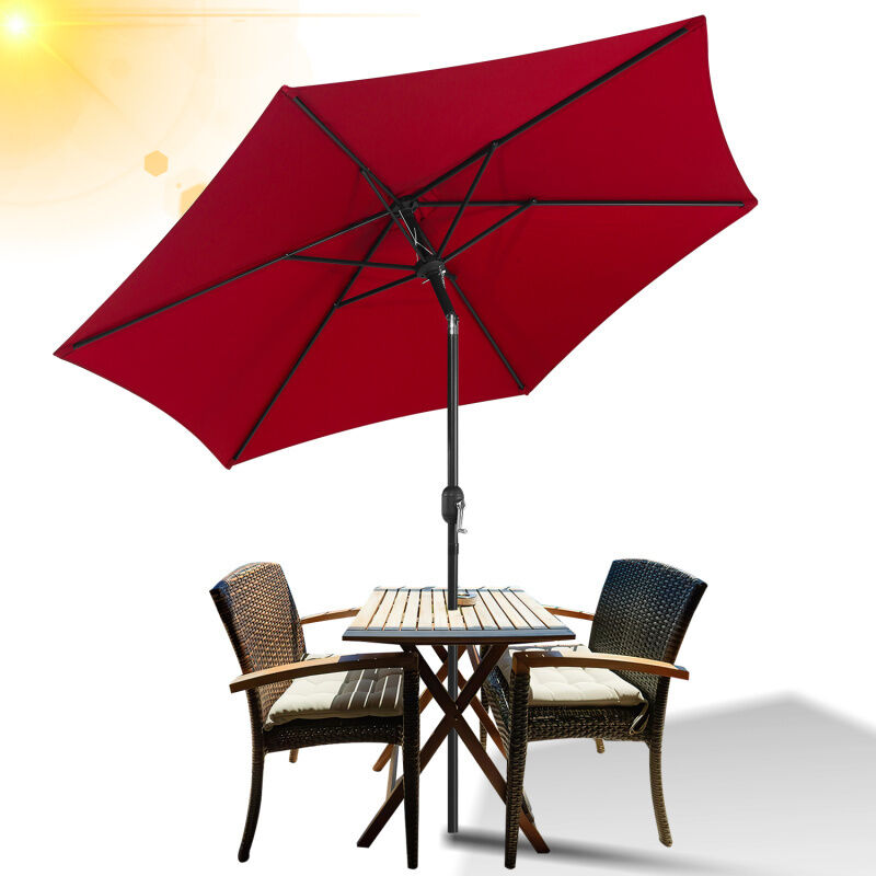 Parasol de Jardin 270 cm, UV30+, Parasol d'Extérieur, Parasol de Terrasse, Manivelle, Rouge, Parasol de plage