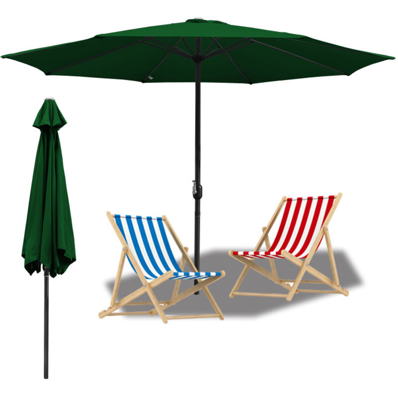 Parasol de Jardin Dia 350 CM Strucutre en Métal Robuste Anti-UV, Vert, Parasol de plage