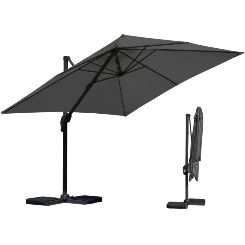 Parasol jardin déporté, Parasol Parapluie - Alu - 360° rotatif - 3 x 3 m - Gris - Einfeben