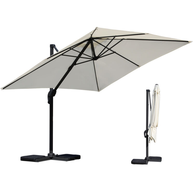 Parasol jardin déporté, Parasol Parapluie - Alu - 360° rotatif - 3 x 3 m - Beige - Einfeben