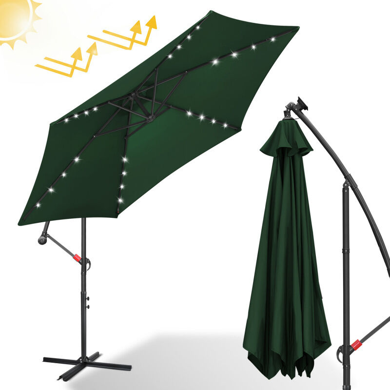 Parasol Parapluie 350 cm avec led, protection uv, manivelle -Vert - Einfeben