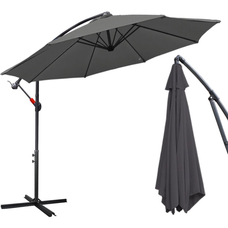 Parasol Parasol de jardin pliable Parasol de plage pivotant à 360° Hydrofuge Gris 300 x 300 cm