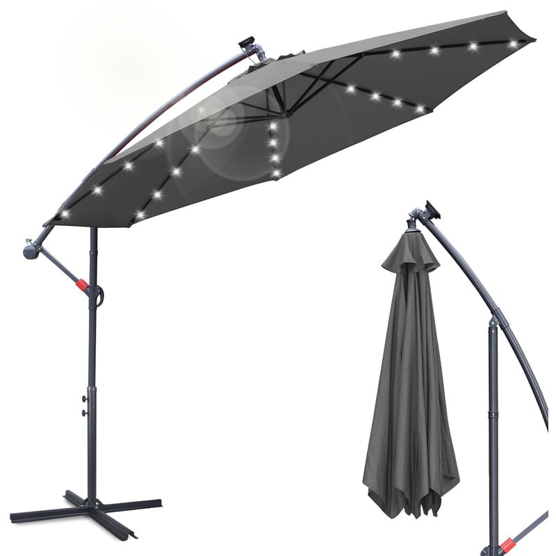 Parasol - parasol jardin, parasol, parasol de balcon - 350 cm Gris mit led - Gris - Swanew