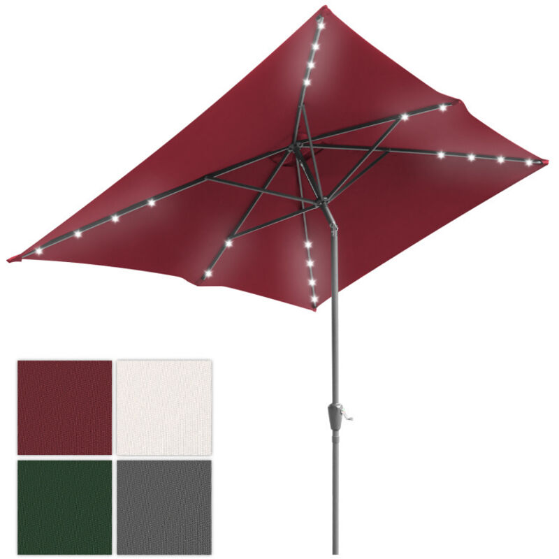 Parasol rectangulaire uv jusqu'à UV30+, Inclinable 200x300cm, avec support et led, Rouge - Einfeben