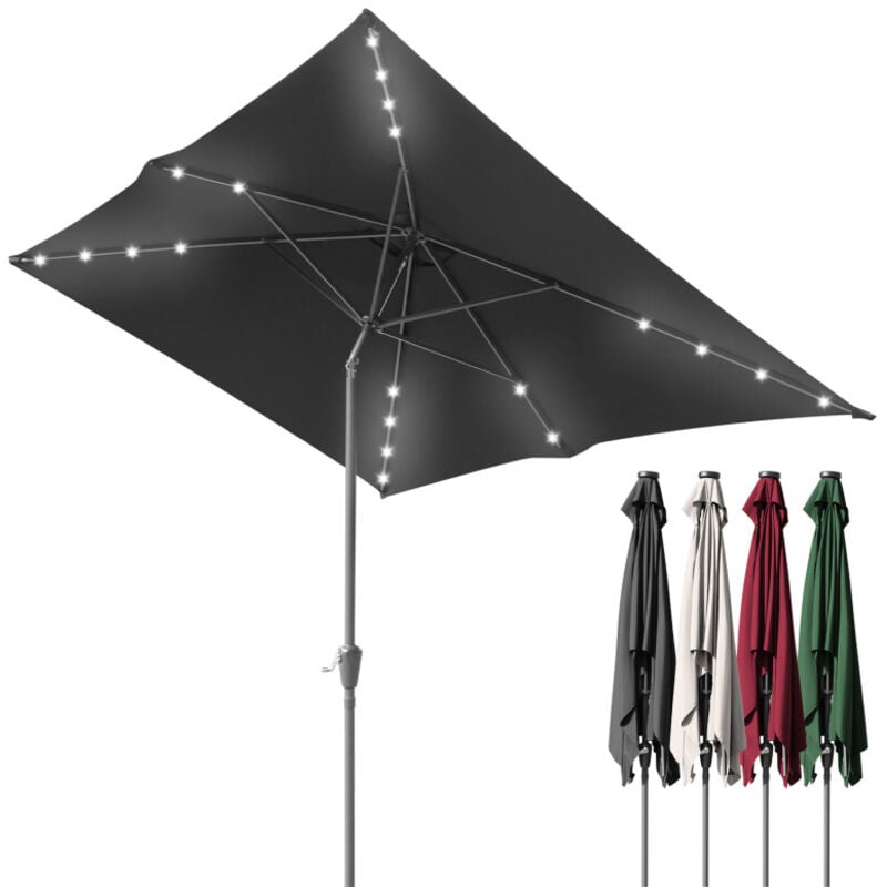 Parasol rectangulaire uv jusqu'à UV30+, Inclinable 2.1x1.4m, avec support et led, Gris - Einfeben
