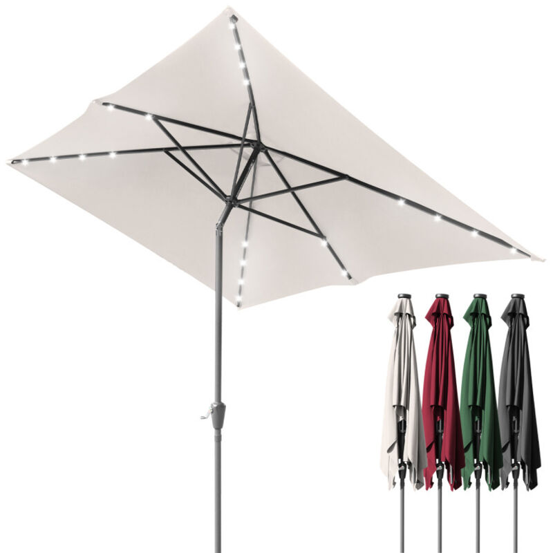 Parasol rectangulaire uv jusqu'à UV30+, Inclinable 2.1x1.4m, avec support et led, Beige - Einfeben