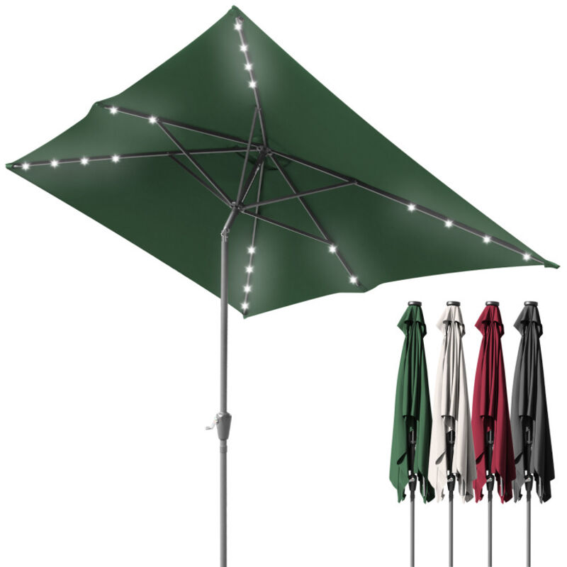 Parasol rectangulaire uv jusqu'à UV30+, Inclinable 2.1x1.4m, avec support et led, Vert - Einfeben