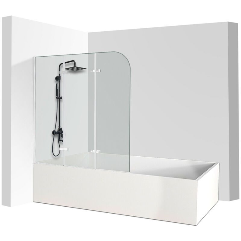 Einfeben - Pare baignoire Bath screen pivotant Paroi de douche sanitaire pour paroi de baignoire 6mm Nano Repliable glass 3 parties 120x140cm Argent