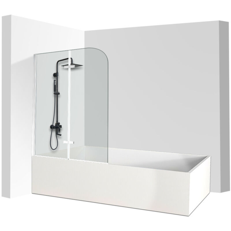 EINFEBEN Pare baignoire Bath screen pivotant Paroi de douche sanitaire pour paroi de baignoire 6mm Nano Repliable glass 2 parties 100x140cm Argent