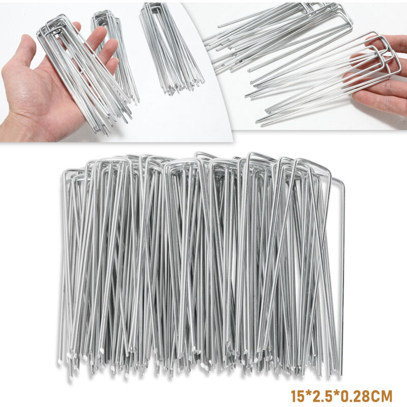 Swanew Piquets de Fixation 50-1000 Pièces, Ø2,8mm en Acier Galvanisé, Ancrage au Sol de Jardin - 1000x