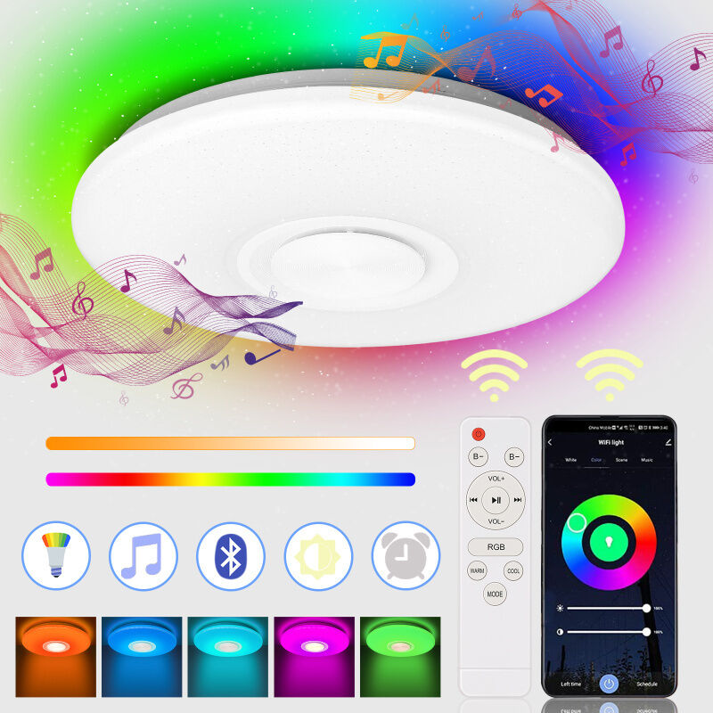 EINFEBEN Plafonnier Bluetooth Panneau mural musical : lampe de plafond LED 36W tendance