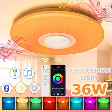 HENGDA EINFEBEN Plafonnier LED 36W Dimmable 40CM Plafonnier Bluetooth Musique Salle De Bains Lampe