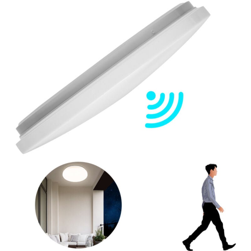 Plafonnier led avec détecteur de mouvement à l'intérieur 18W Φ40cm plafonnier rond blanc neutre pour salle de bain balcon