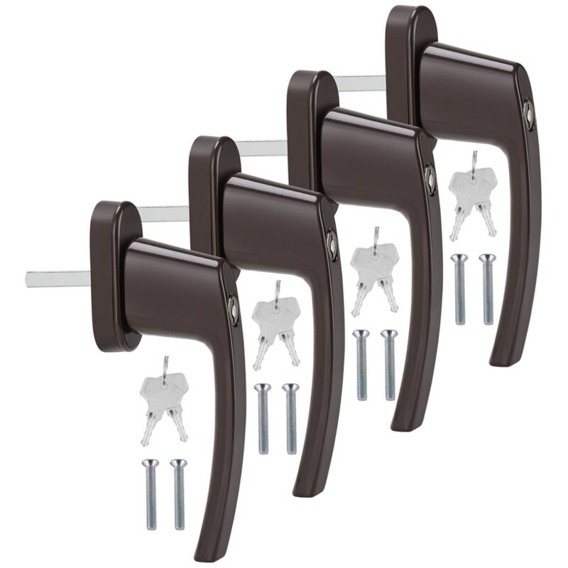Einfeben - Poignée de fenêtre Verrouillable Poignée de fenêtre Clé Alu Sécurité Enfants Marron 4X