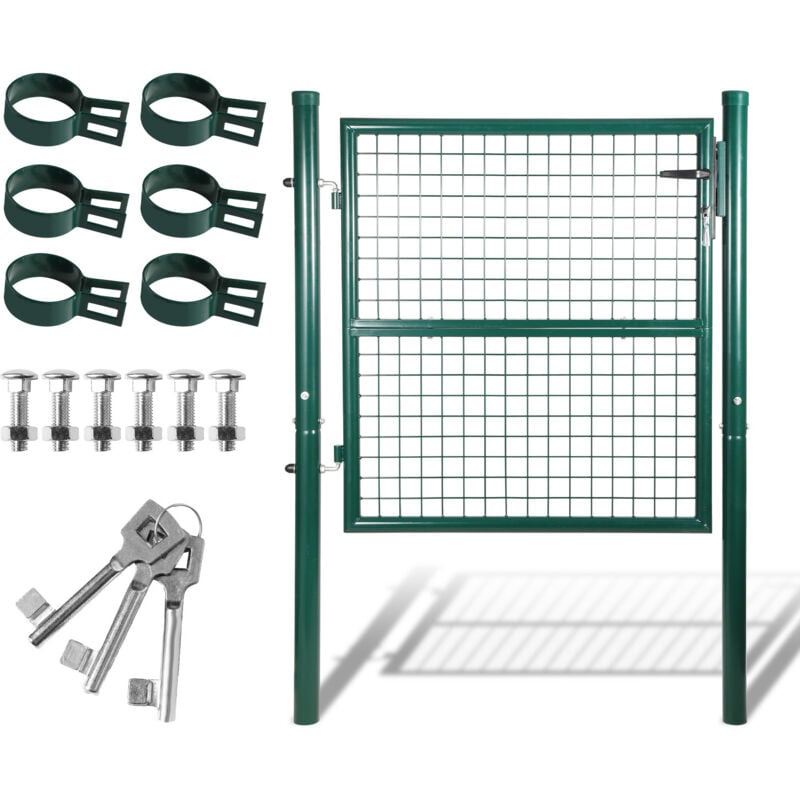 Portail de clôture de jardin Portillon grillagé avec poteaux Acier Portail de jardin Avec serrure 100100CM Vert - Einfeben