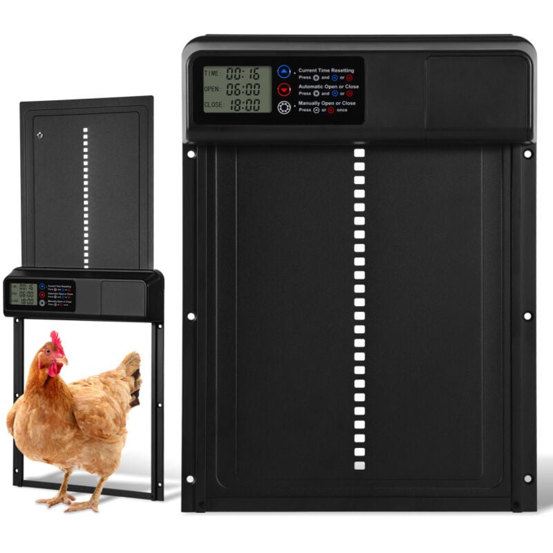 Porte Automatique Poulailler Solaire - Étanche IPX3 - Minuterie d'ouverture - Télécommande Sans Fil - 360x275mm - Einfeben