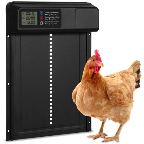 Einfeben – Porte automatique pour poules – Minuterie réglable – Alliage d'aluminium IPX4 étanche – Écran LCD – Dispositif anti-pincement