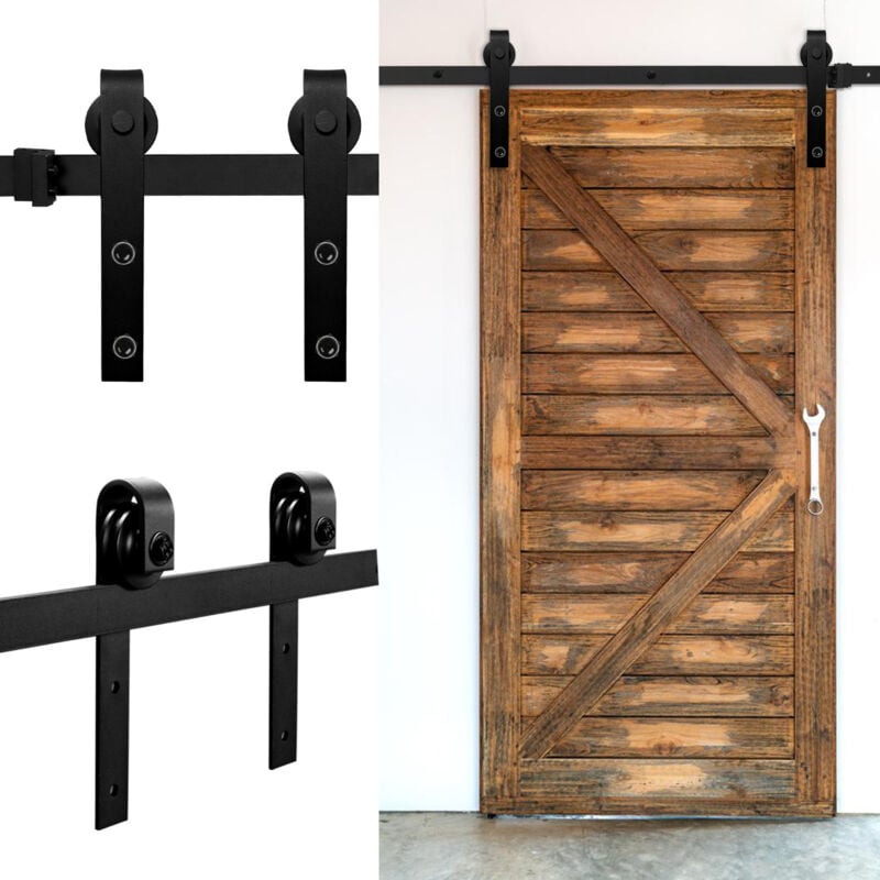 Porte Coulissante Système de porte coulissante Kit de Rail Porte de Grange/Coulissante perçage pour porte épaisseur 35-45 mm largeur 152cm - Einfeben