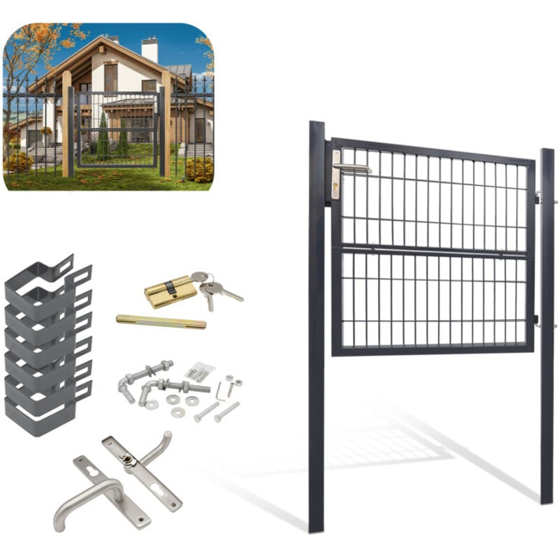 Portillon de jardin Clôture avec serrure et poignée portail en Acier Galvanisé Revêtement en poudre Anthracite Tube carré 100x100cm - Einfeben