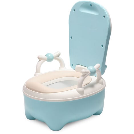 Pot de Bébé Siège de Toilettes pour Bébé Enfant avec Couvercle Anti-odeur  en Forme d'Ours Bleu - Costway