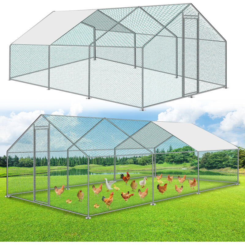 Einfeben - Enclos poulailler grillagé avec porte latérale et toit dôme 18 m² 3x6 m