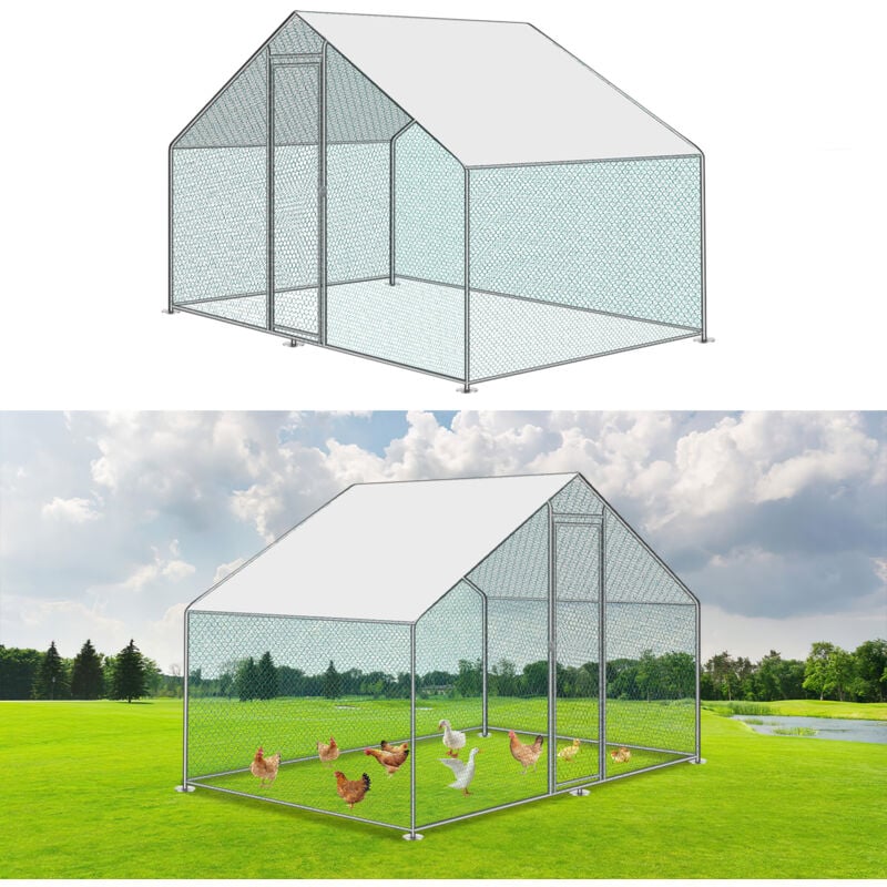 Einfeben - Poulailler xxl Enclos d'extérieur beaucoup d'espace pour poules, lapins et autres petits animaux, cadre en acier 3 x 2 x 2 m