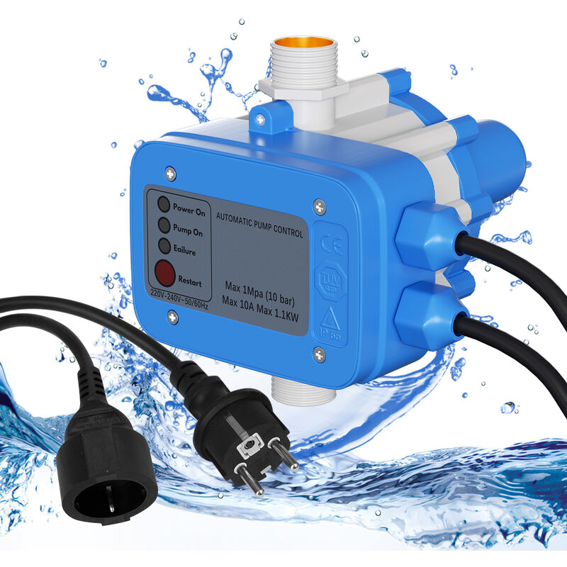 EINFEBEN Pressostat Commande de pompe Régulateur de pression Presscontrol Watertech bleu avec câble - Blau